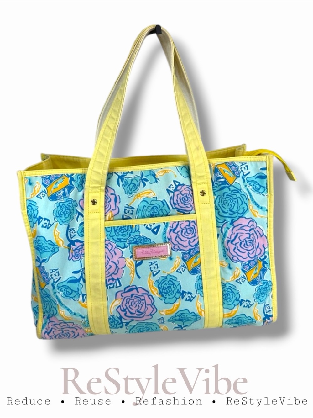LILLY PULITZER Tote Bag Satchel Quilted Style Beach Large Floral Pattern